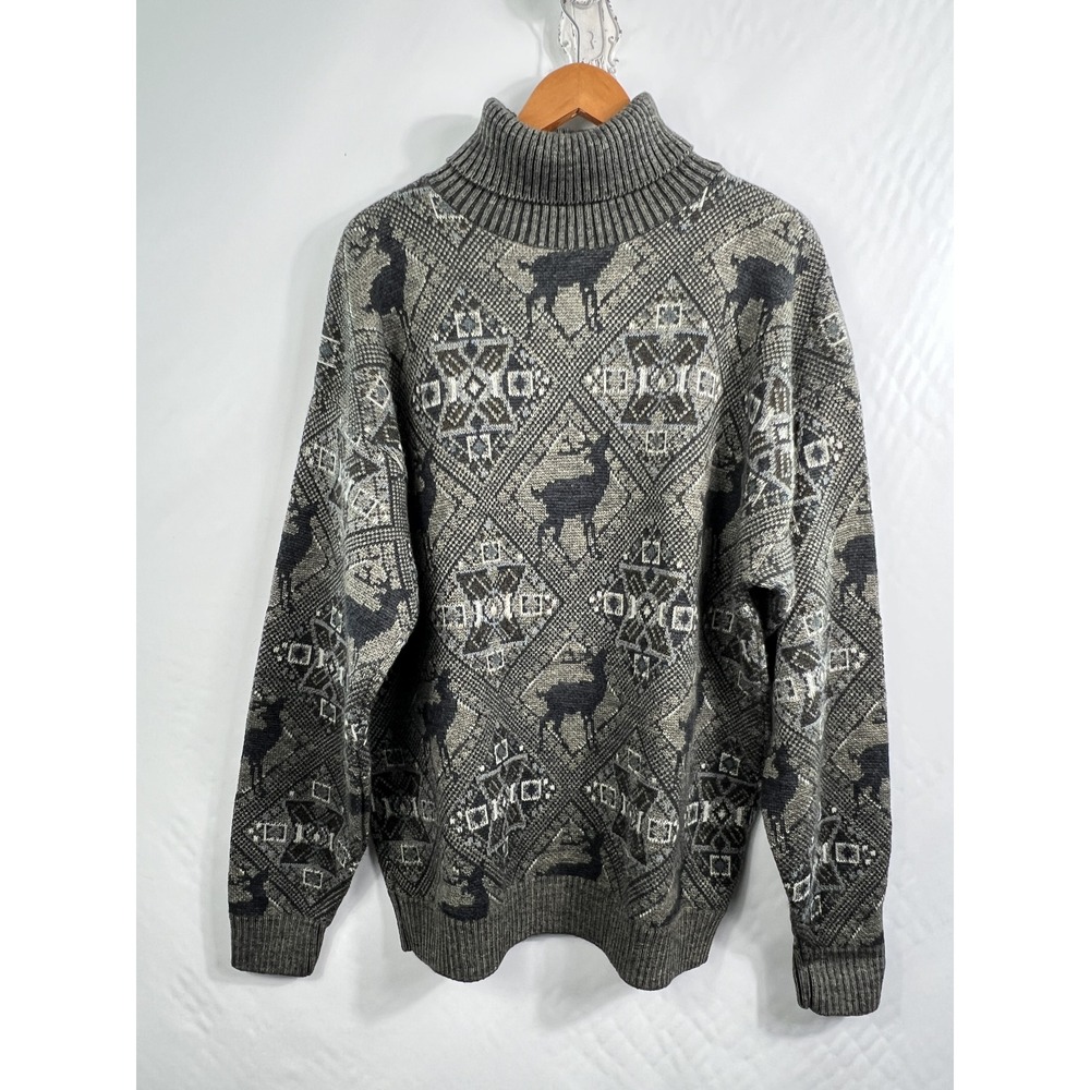 VTG Coldwater Creek Deer Printed Sweater Knit Pullover USA Made XXL‎ Wool Blend